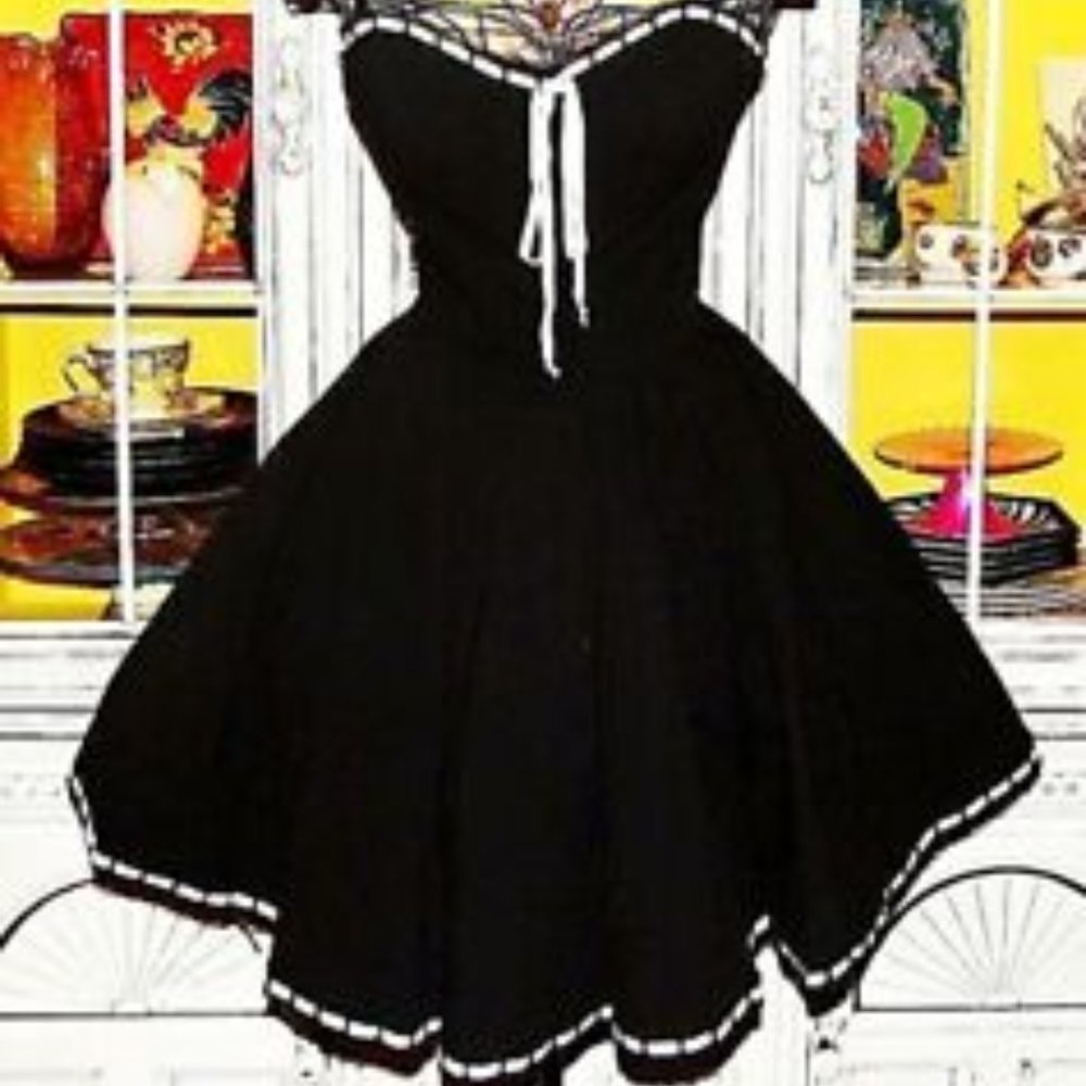 Betsey Johnson Black Seersucker Prom Dress RARE - XS